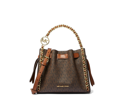 Michael Kors Mina Small Signature Logo Chain Crossbody Bag Browns