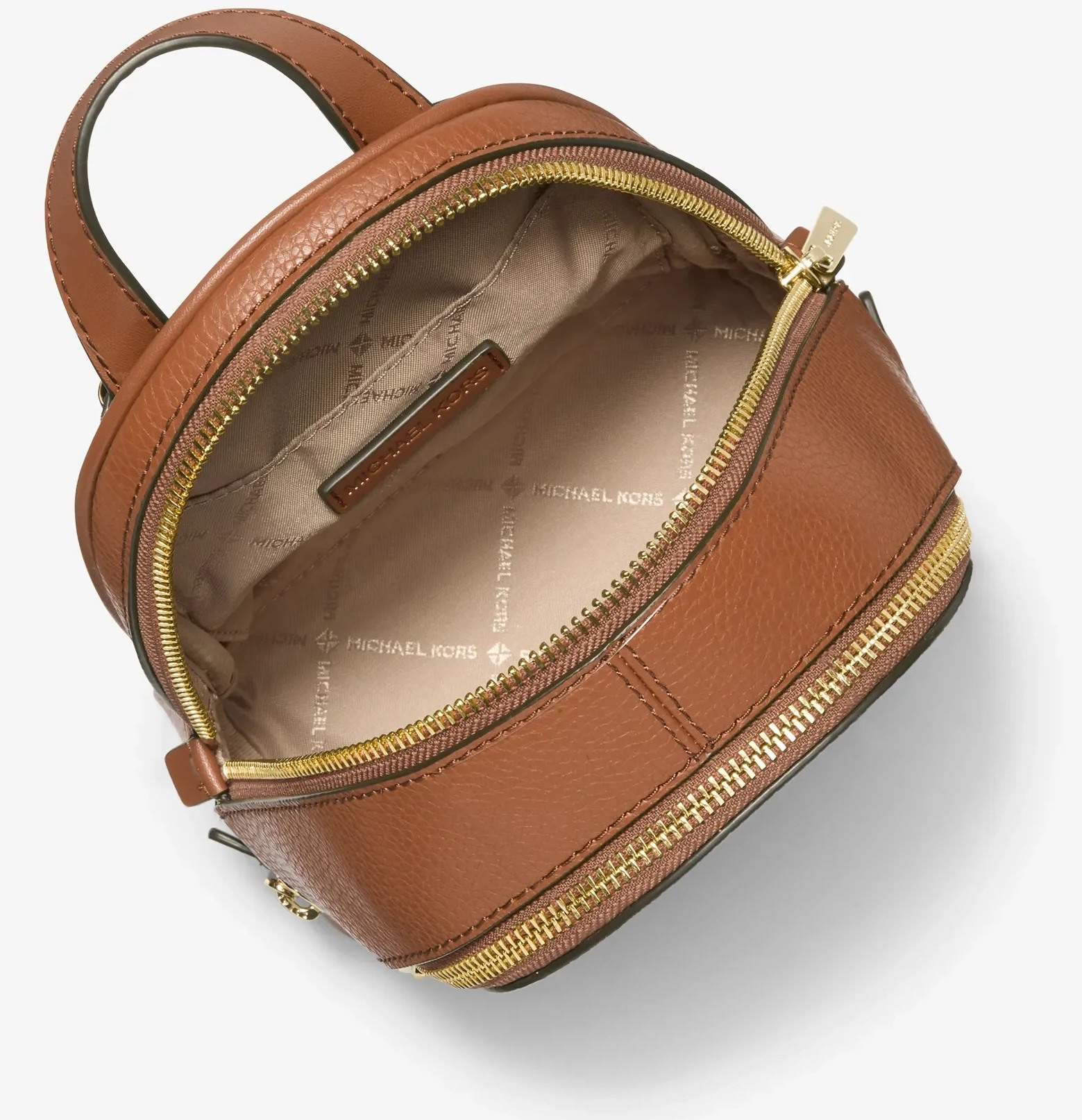 Michael Kors Rhea Extra-Small kožený dámský batoh luggage zlatý vnitřek