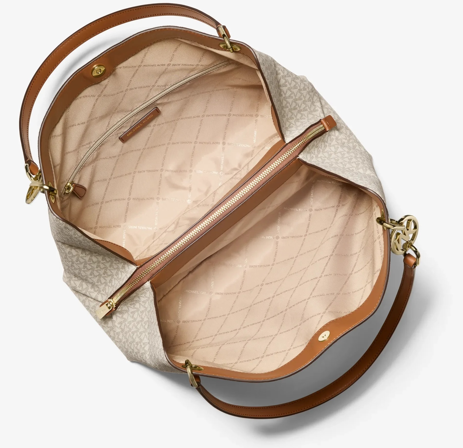Michael Kors Christina Large Signature Logo dámská shoulder kabelka vanilková zlatá vnitřek