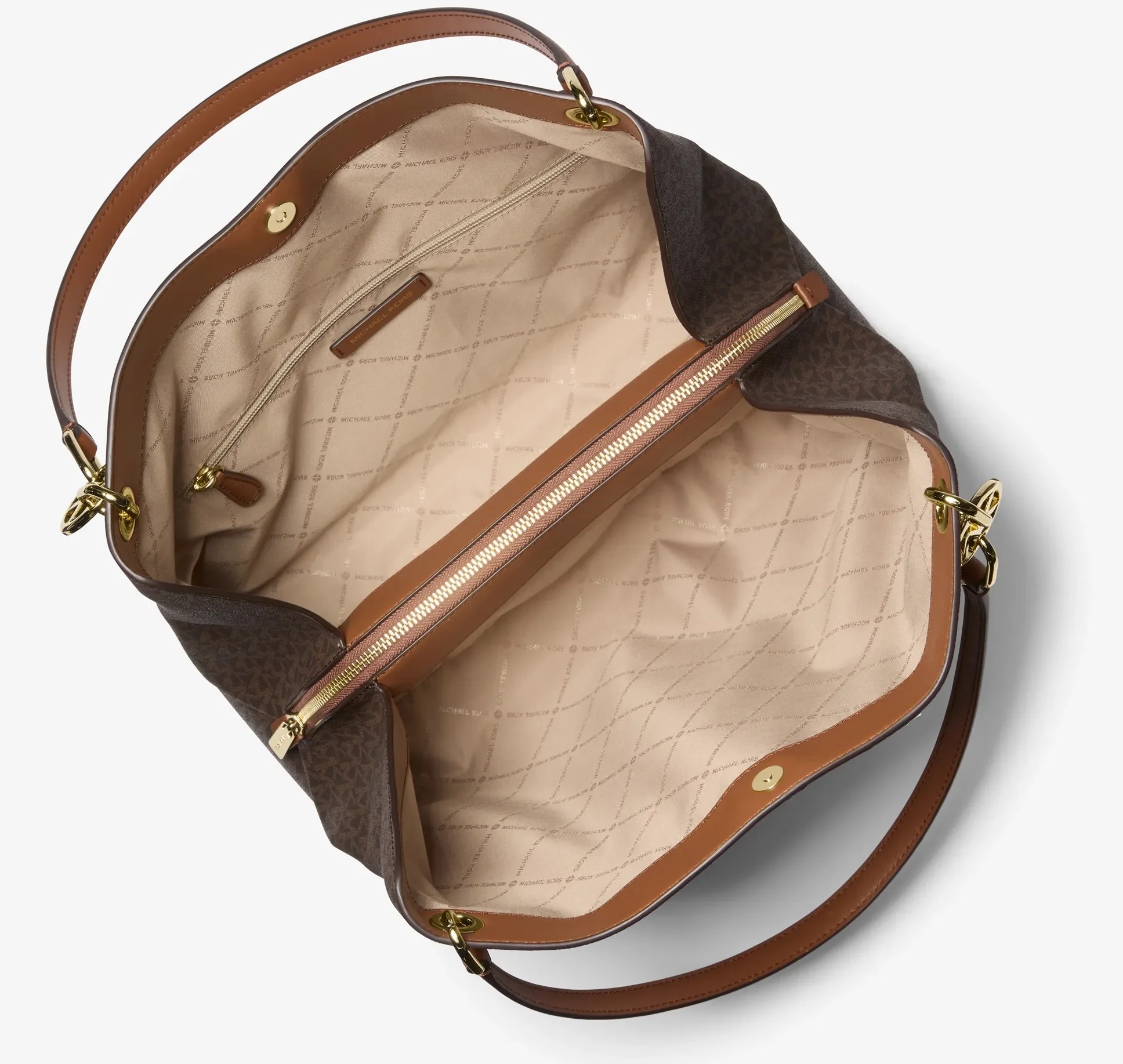 Michael Kors Christina Large Signature Logo dámská shoulder kabelka hnědá zlatá vnitřek