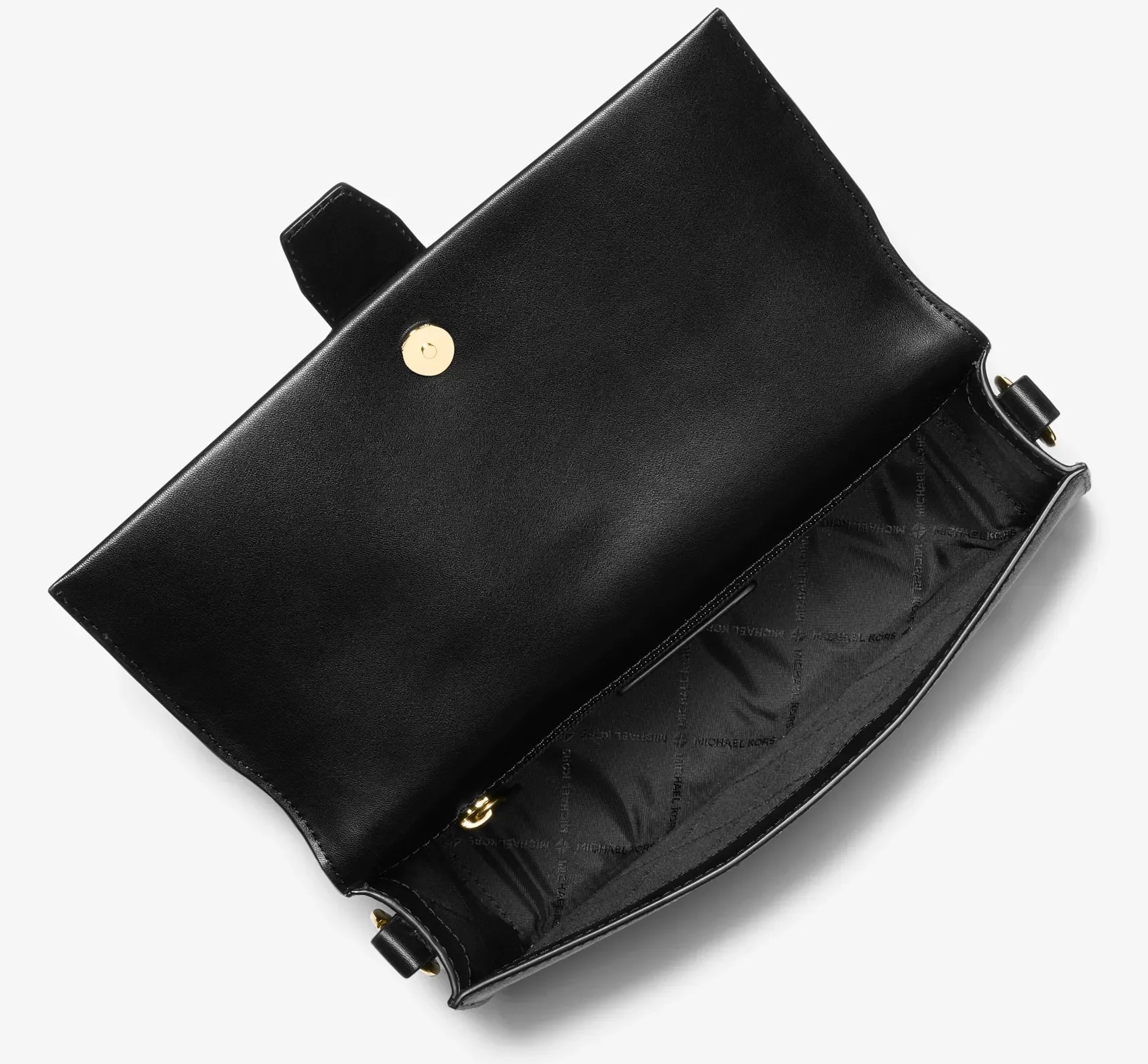 Michael Kors Greenwich Medium kožená dámská shoulder kabelka černá zlatá vnitřek