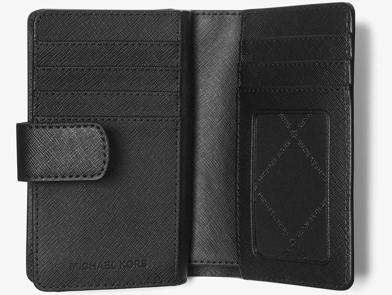 Michael Kors Medium kožená dámská crossgrain peněženka černá zlatá vnitřek