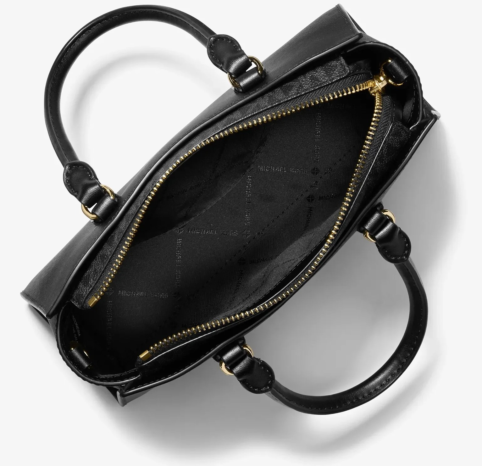 Michael Kors Arden Small platená dámská messenger kabelka černá zlatá vnitřek