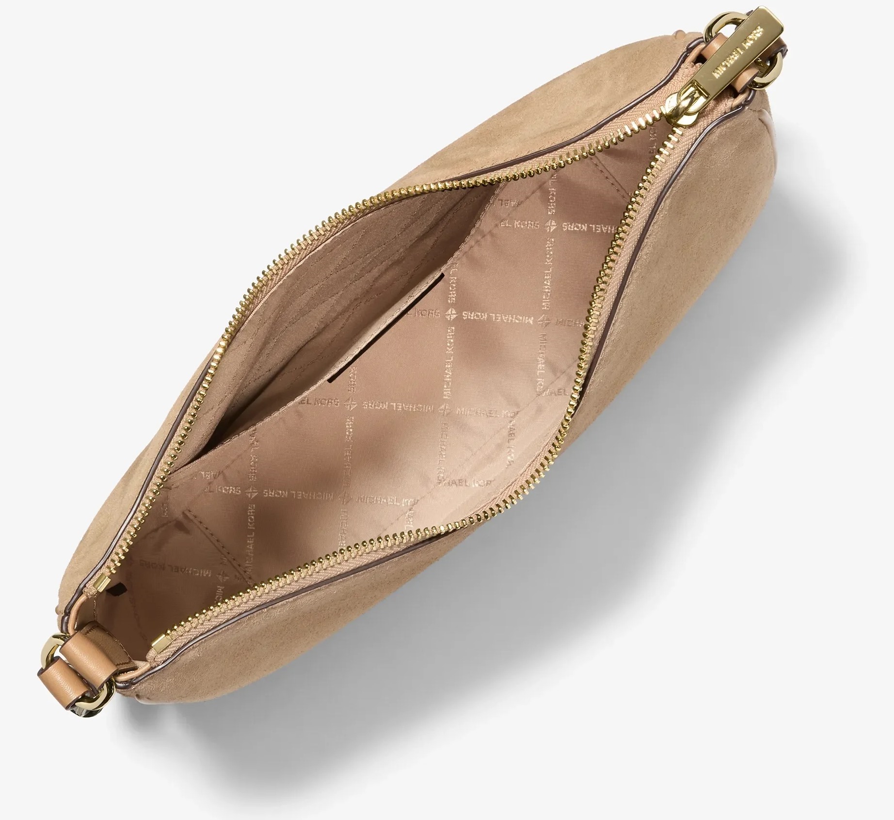 Michael Kors Nayla Medium kožená dámská messenger kabelka camel zlatá vnitřek