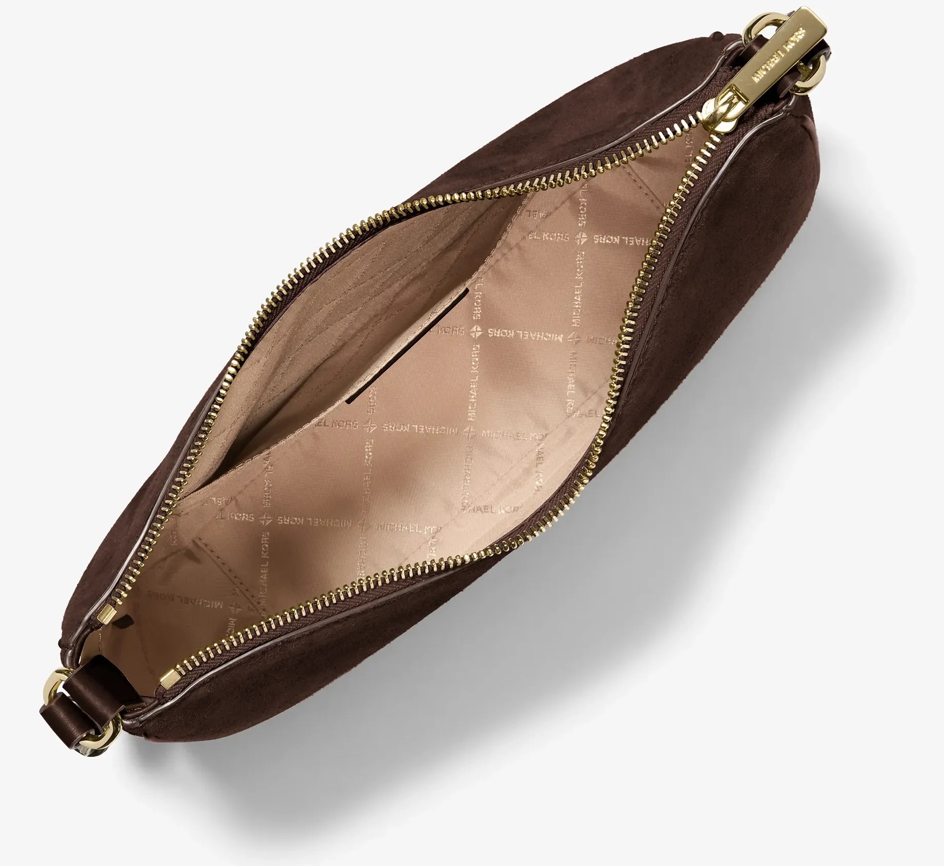 Michael Kors Nayla Medium kožená dámská messenger kabelka nutmeg zlatá vnitřek