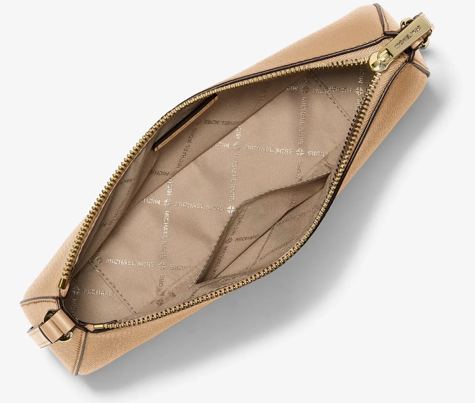 Michael Kors Sammy Small Pochette kožená dámská shoulder kabelka camel zlatá vnitřek