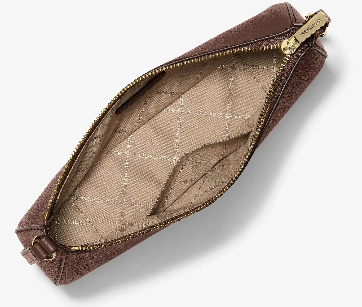 Michael Kors Sammy Small Pochette kožená dámská shoulder kabelka nutmeg zlatá vnitřek