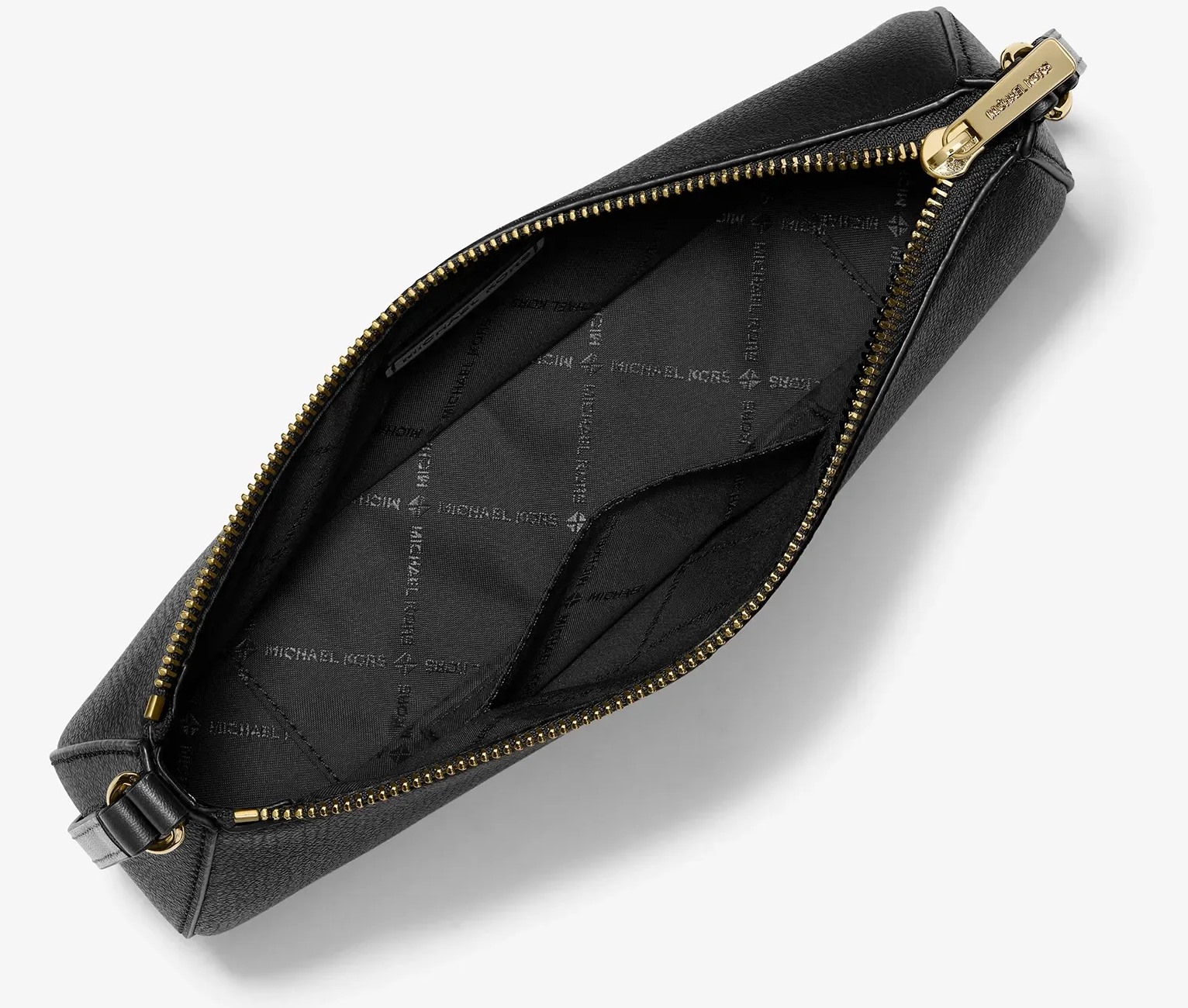 Michael Kors Sammy Small Pochette kožená dámská shoulder kabelka černá zlatá vnitřek
