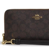 Coach Long Zip Around Wallet In Signature Canvas Gold Wallnut Browns