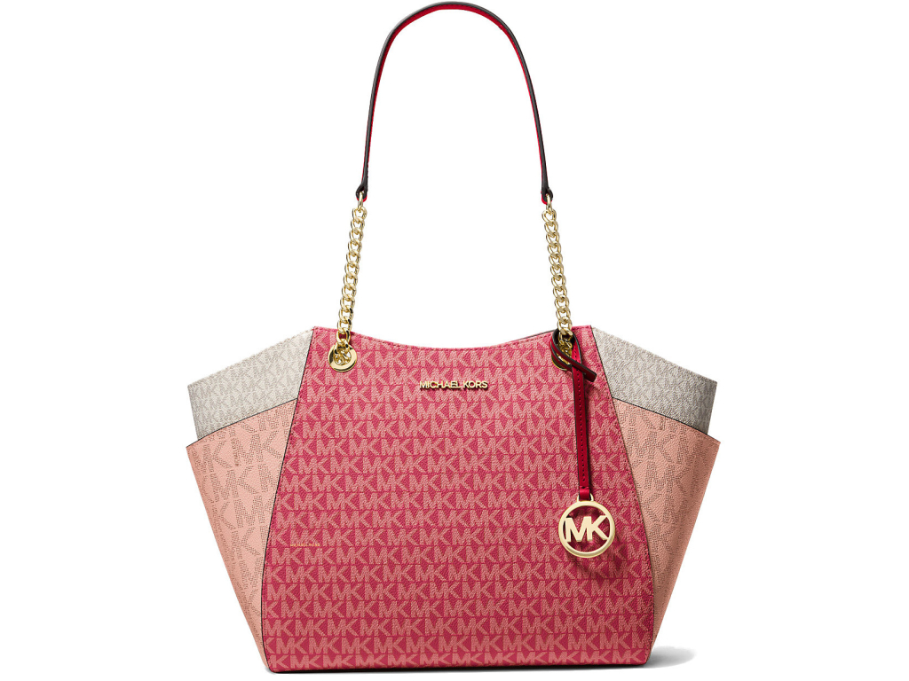 Michel Kors Jet Set Large Color Block Signature Logo Tote Bag Cherry Multia