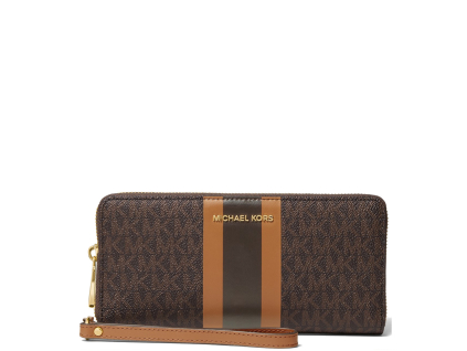 Michael Kors Jet Set Travel Continental Wristlet Wallet Brown Acorn Gold33