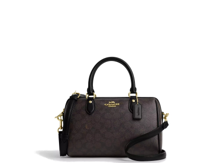 Coach Rowan Satchel Bag In Signature Canvas Gold Walnut Blacka2