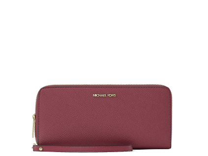 Michael Kors Jet Set Travel Large Pebbled Leather Wristlet Cherrya2