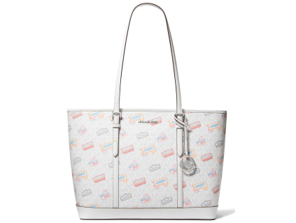 Michael Kors Jet Set Large Printed Signature Logo Tote Bag Optic White