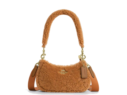 COACH Kabelka Teri Mini Crossbody Bag In Shearling Gold Dark Natural Honey Brown