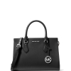 Michael Kors Sheila Medium Faux Saffiano Leather Satchel Black Silvera2