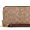 Coach Long Zip Around Wallet In Signature Canvas Gold Tan Brownk