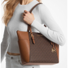 Michael Kors Kabelka Charlotte Large Logo and Leather Top Zip Tote Bag Browno
