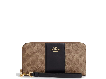 Coach Peněženka Long Zip Around Wallet In Signature Canvas With Stripe Tan Black2