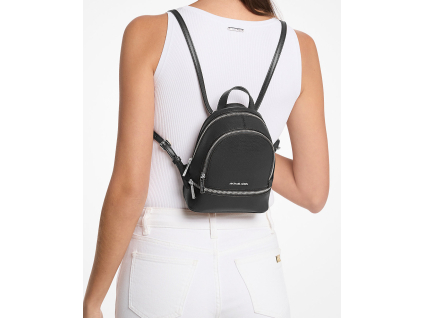 Michael Kors Batoh Rhea Extra Small Pebbled Leather Backpack Black Silverg2