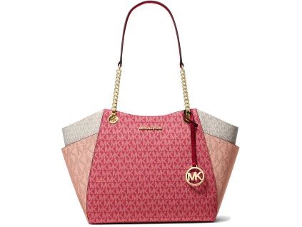 Michel Kors Jet Set Large Color Block Signature Logo Tote Bag Cherry Multia