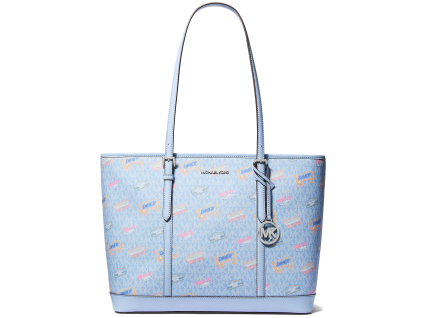 Michael Kors Jet Set Large Printed Signature Logo Tote Bag Light Skya