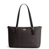 COACH Gallery Tote Bag In Signature Canvas Walnut Black Golda22