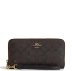 Coach Long Zip Around Wallet In Signature Canvas Gold Wallnut Brown