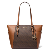 Michael Kors Charlotte Large Logo and Leather Top Zip Tote Bag Brown
