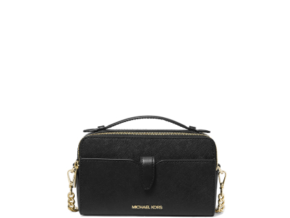 Michael Kors Jet Set Medium Saffiano Leather Smartphone Double Zip Crossbody Bag Black23