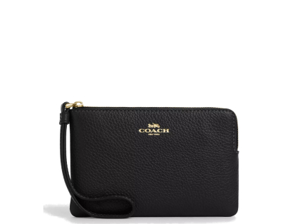 Coach Peněženka Coach Corner Zip Wristlet In pebbled leather Gold Black3233