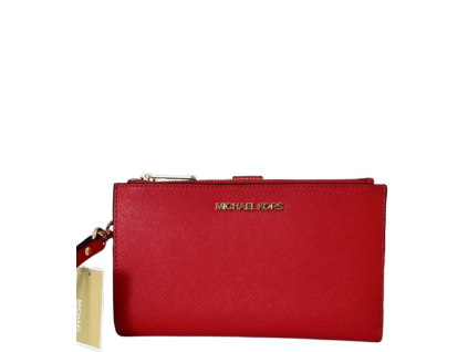 Michael Kors Jet Set Double Zip Phone Wallet Wristlet Sangria Red3
