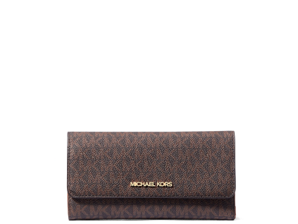 Michael Kors Jet Set Large Signature Logo Tri Fold Wallet Brown322
