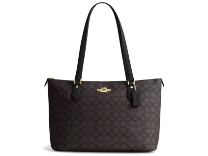 COACH Gallery Tote Bag In Signature Canvas Walnut Black Golda224