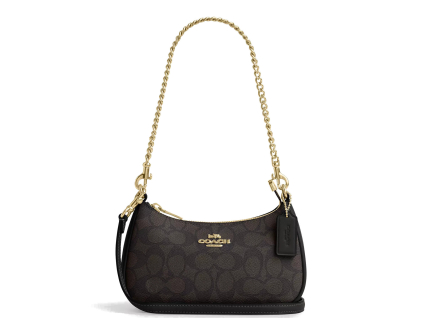 COACH Kabelka Teri Mini Crossbody Bag In Signature Canvas Gold Walnut Blacka