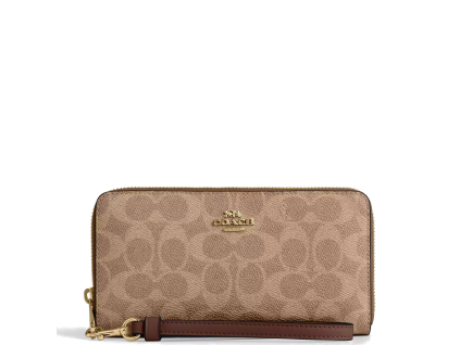 Coach Long Zip Around Wallet In Signature Canvas Gold Tan Brown