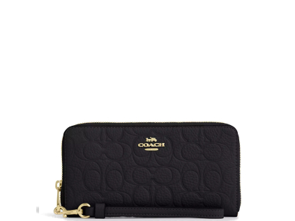 Coach Long Zip Around Wallet In Signature Canvas Gold Wallnut Brownhh