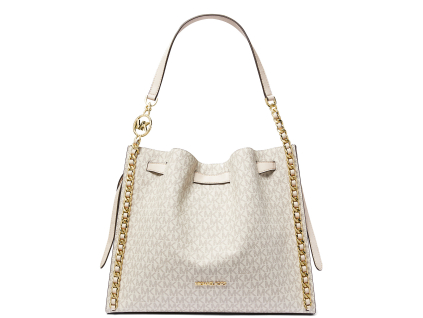 Michael Kors Mina Large Signature Logo Chain Shoulder Bag Light Cream Multiv