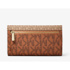 Michael Kors Jet Set Large Signature Logo Tri Fold Wallet Camel Multic
