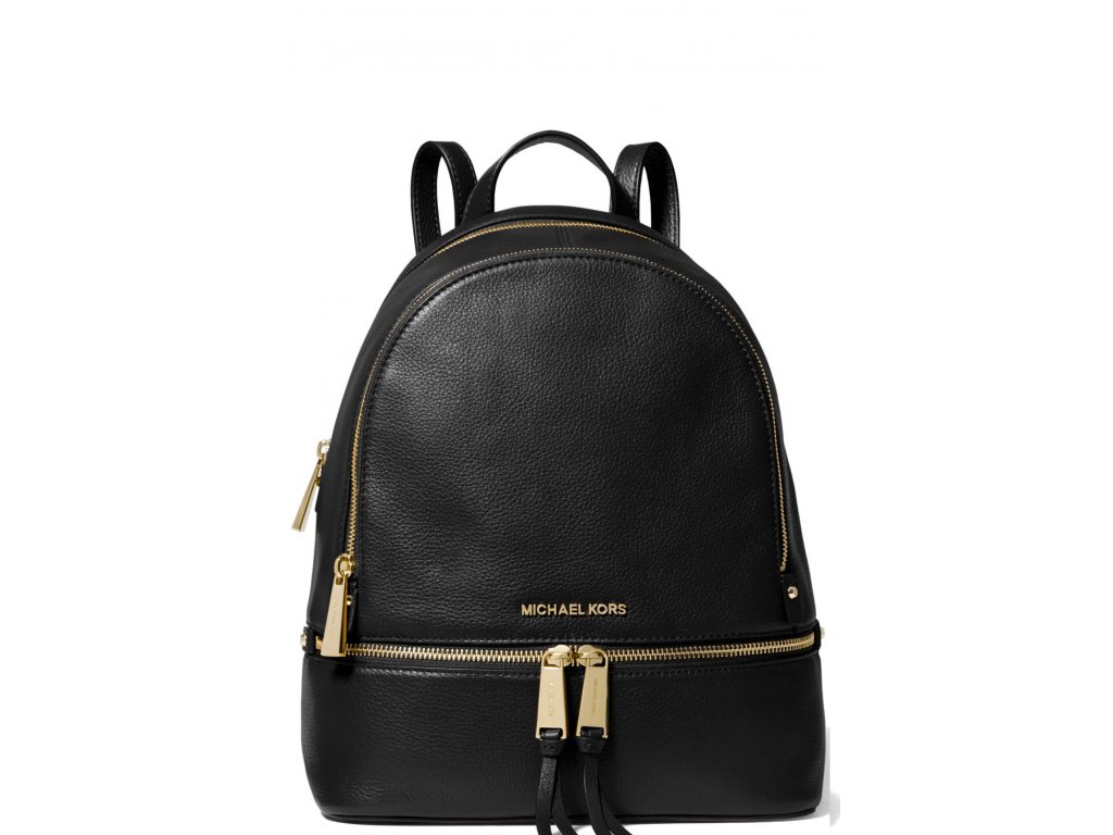 Michael Kors Abbey Medium Pebbled Leather Backpack Black Gold