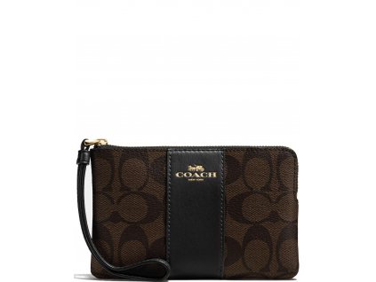 Coach Peněženka Coach Corner Zip Wristlet In Signature Canvas Brown Black Light Gold