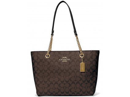 COACH Kabelka Cammie Chain Tote In Signature Canvas Brown Blacka