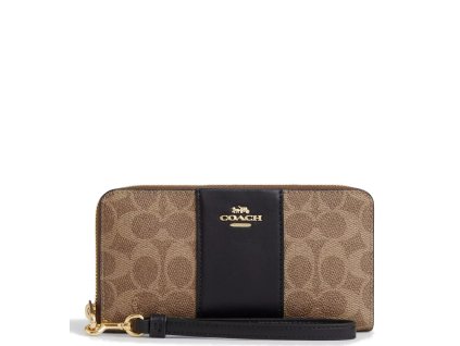Coach Peněženka Long Zip Around Wallet In Signature Canvas With Stripe Tan Black2