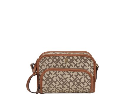 Tommy Hilfiger Katie II East West Crossbody Geometric Jacquard Tan Dark Chocolate