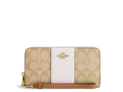 Coach Peněženka Long Zip Around Wallet Signature Canvas Khaki Chalk Lt Saddle22