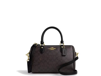 Coach Rowan Satchel Bag In Signature Canvas Gold Walnut Blacka2
