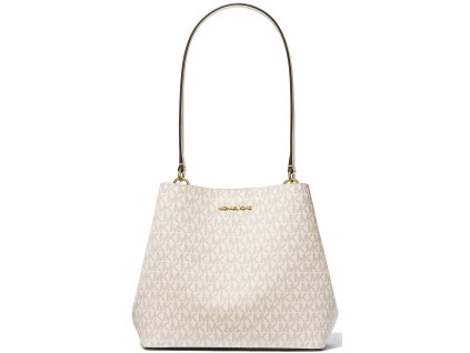 Michael Kors Pratt Medium Signature Logo Shoulder Bag Light Cream Multi
