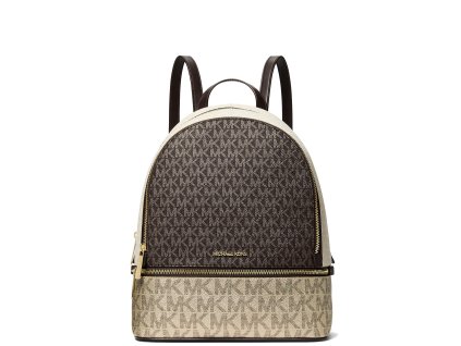 Michael Kors Rhea Medium Metallic Signature Logo Backpack Browna