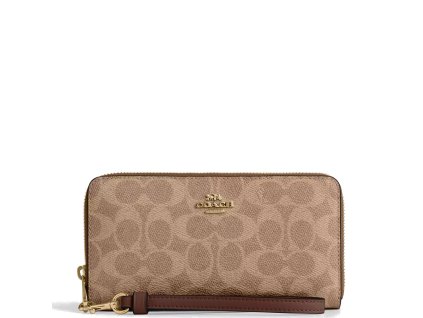 Coach Long Zip Around Wallet In Signature Canvas Gold Tan Brown