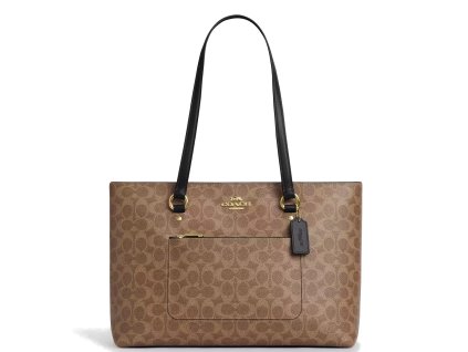 COACH Kabelka Station Tote Bag In Signature Canvas Gold Tan Black